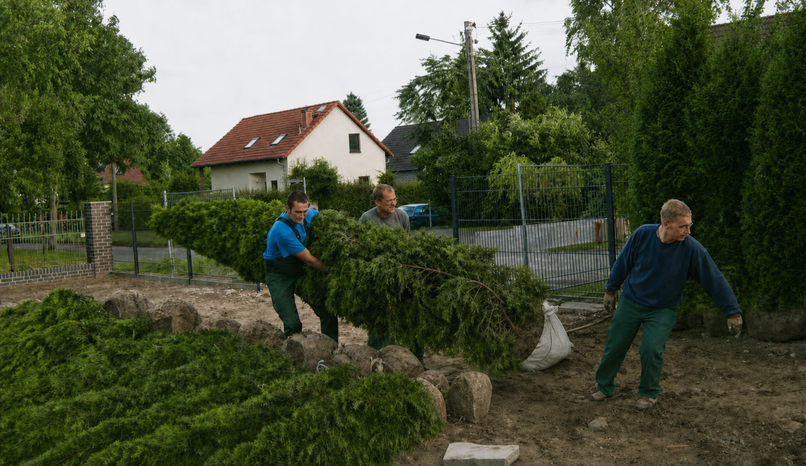 Mitarbeiter der Baumschule Scheerer bei einer Pflanzung